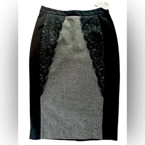 Ricki’s, tweed and black pencil skirt, lace overlay, sz 0, NWTS